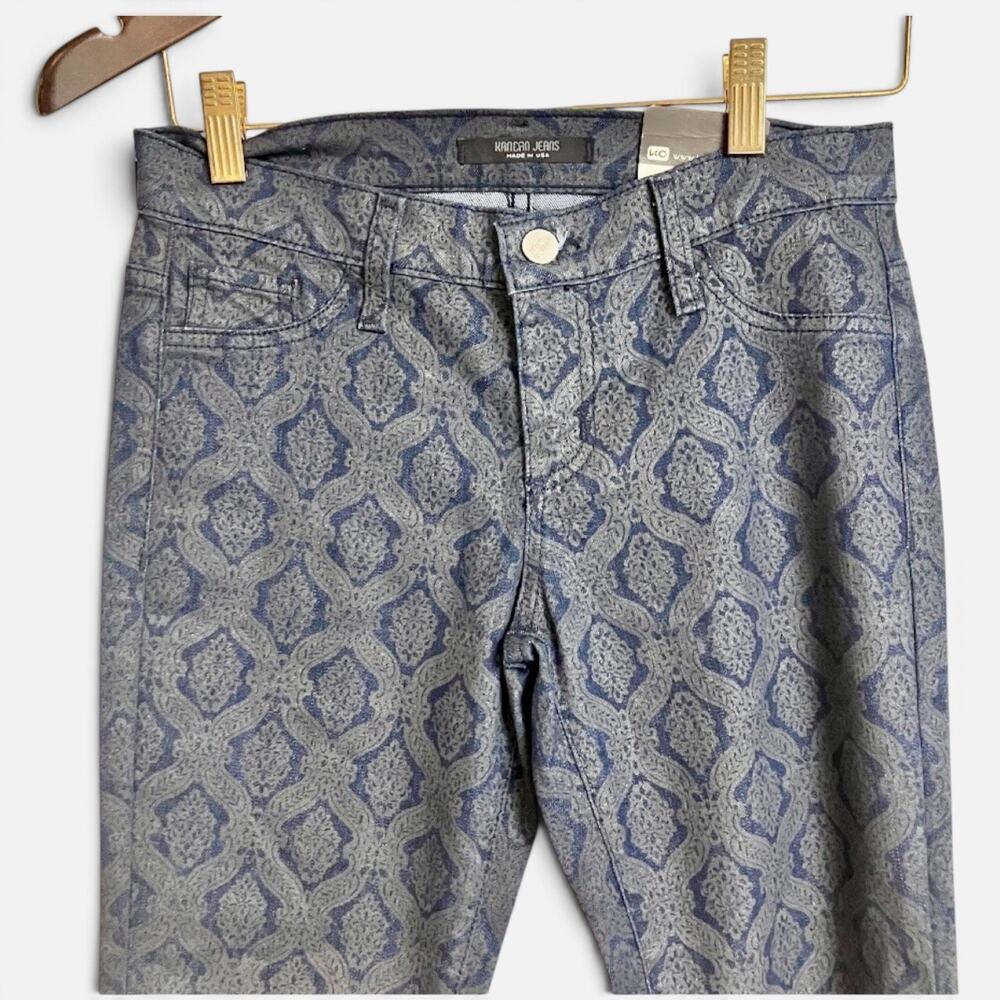 Kancan Gold Foil Damask Jeans Low Rise Y2K Embossed Denim NWT Size 3 (27x29)
